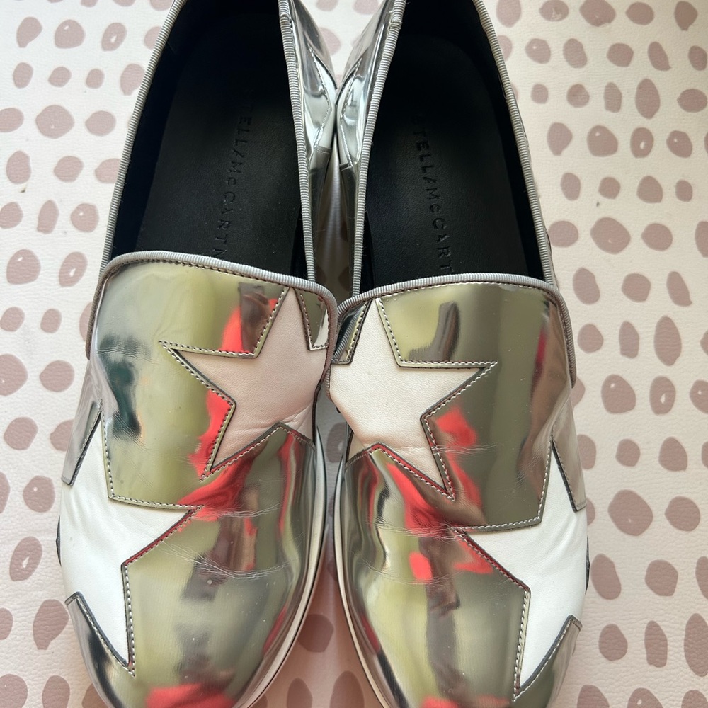 Stella McCartney Metallic Silver Star Loafers